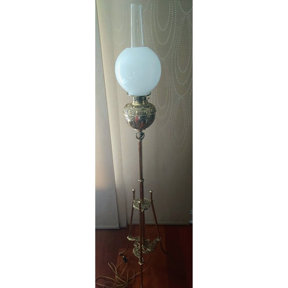 1850-1899 Antique Victorian Brass Adjustable Piano Floor Lamp, Electrified